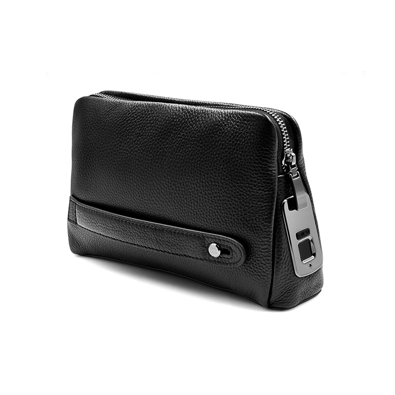 Men\'s Fingerprint Lock Bags for men Leather Hand Bag Male Long Money Wallets Mobile Phone Pouch Men Messenger Bag Anti-Theft