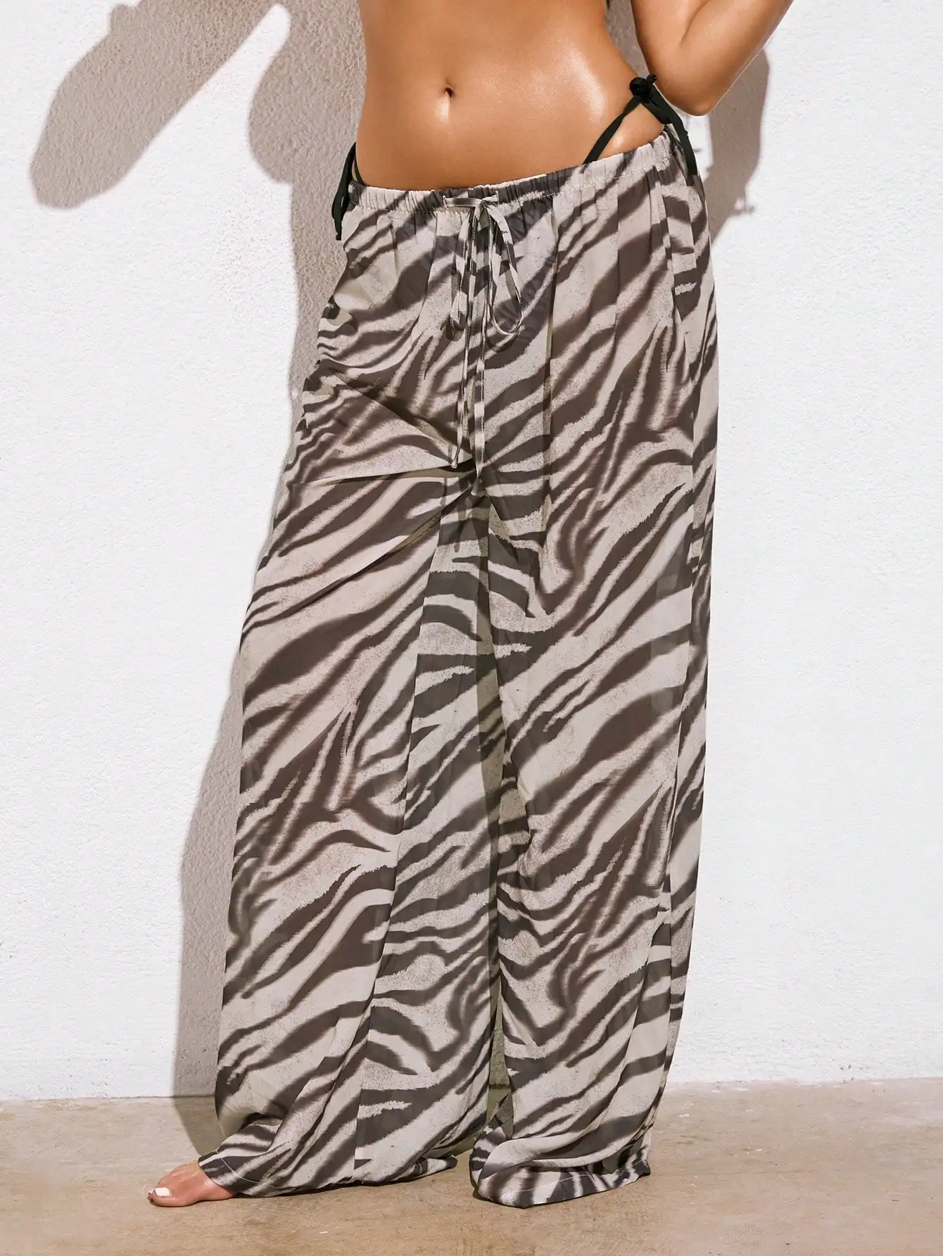 

Широкие брюки-кюлоты из шифона с зебровым принтом для пляжа и плавания