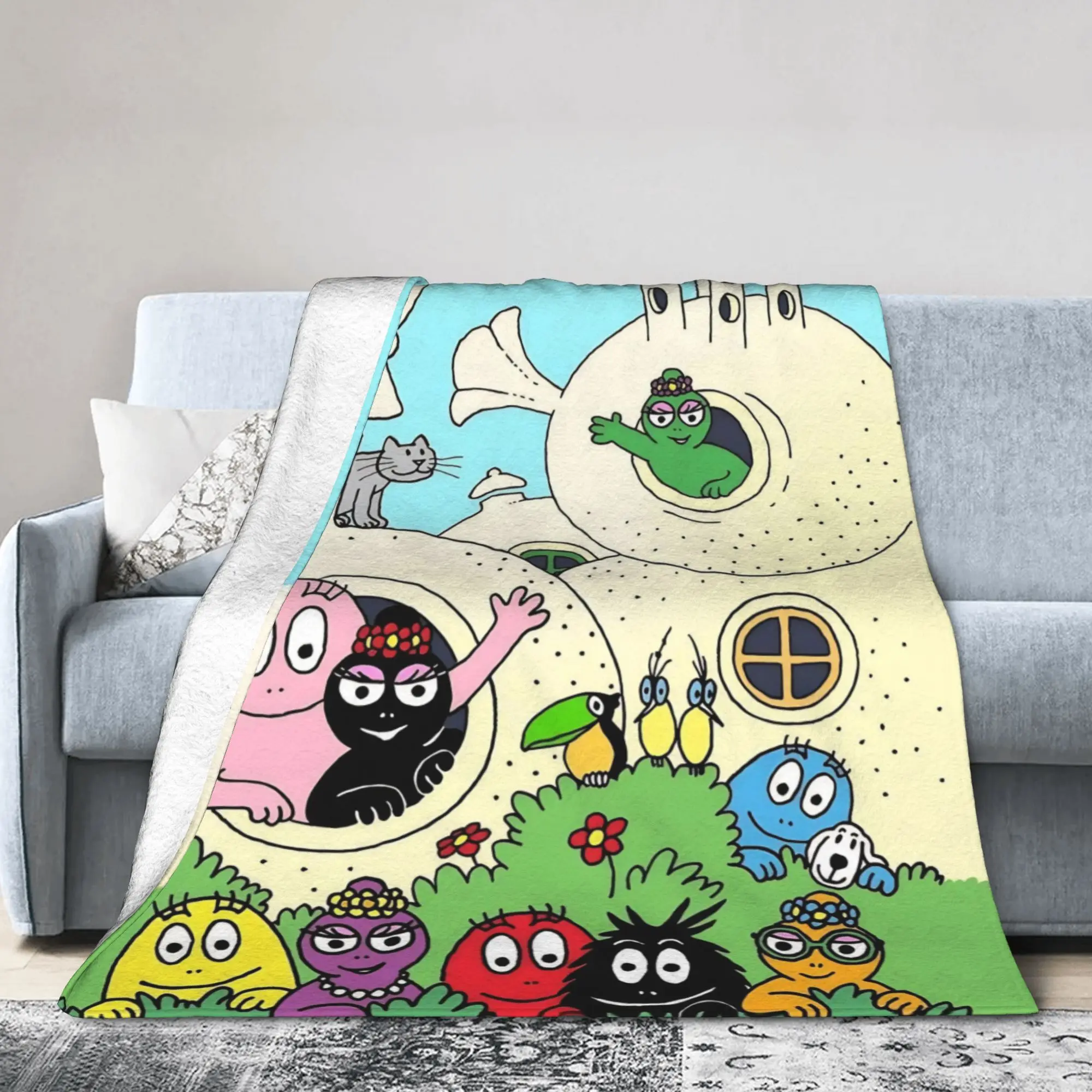 

Уютное одеяло Kawaii Barbapapa с героями мультфильмов, аксессуары для дивана, декоративное одеяло, ультра-мягкий флис для улицы