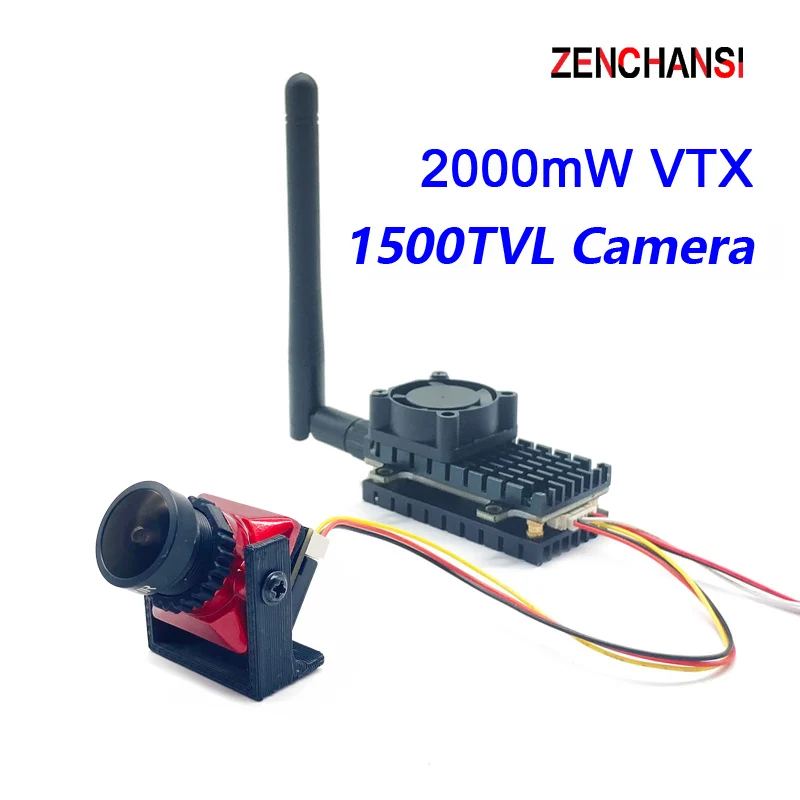 Uzun Menzilli 5.8 Ghz 2 W FPV Kablosuz Verici 2000 MW 48CH Video AV analog VTX ve 2.1mm CMOS 1500TVL kamera RC Uçak Parçaları için