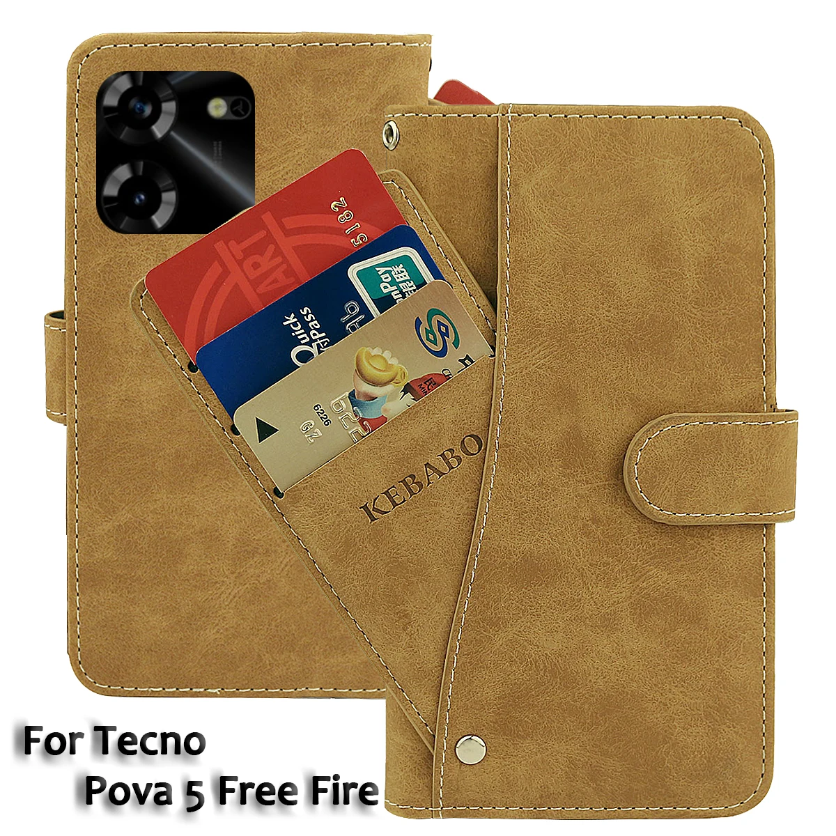 

Vintage Leather Wallet Tecno Pova 5 Free Fire Case 6.78" Flip Luxury Card Slots Cover Magnet Phone Protective Cases Bags