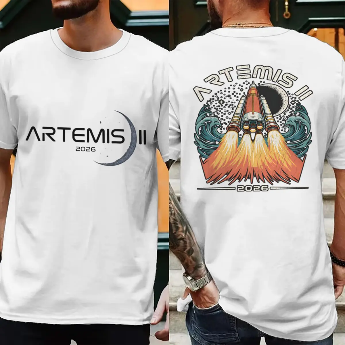

Artemis II Back To The Moon 2026 Men's T-shirts Retro Vintage Funny Unisex Men's Short Sleeve Graphic T-Shirt Streetwear