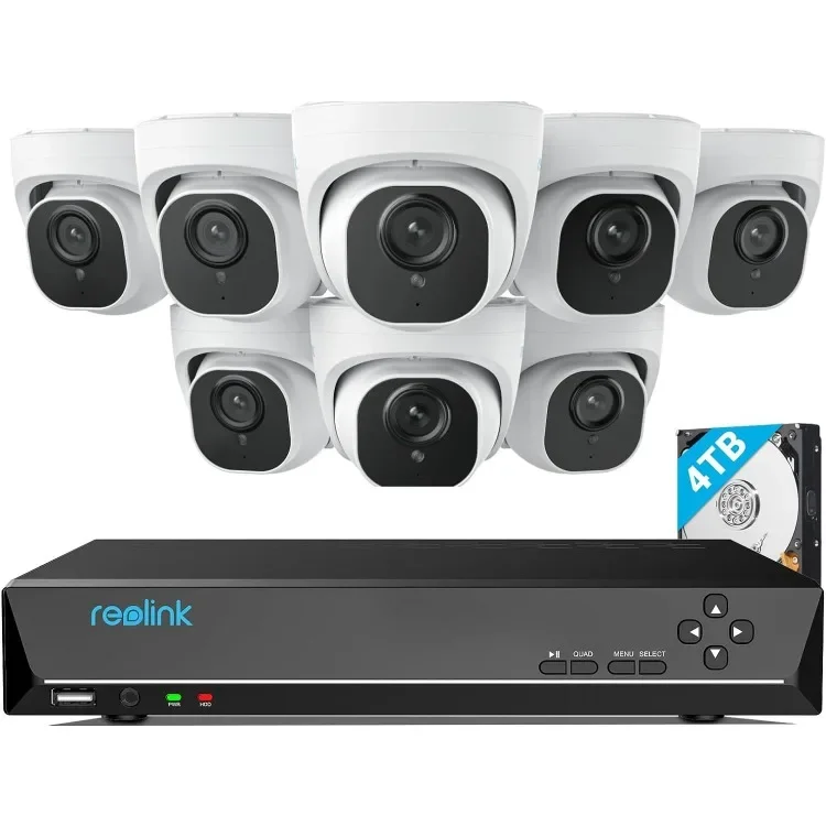 REOLINK 4K Security Camera System, RLK16-800D8, 8pcs H.265 4K PoE, Wired with Person Vehicle Detection, 8MP/4K 16CH NVR