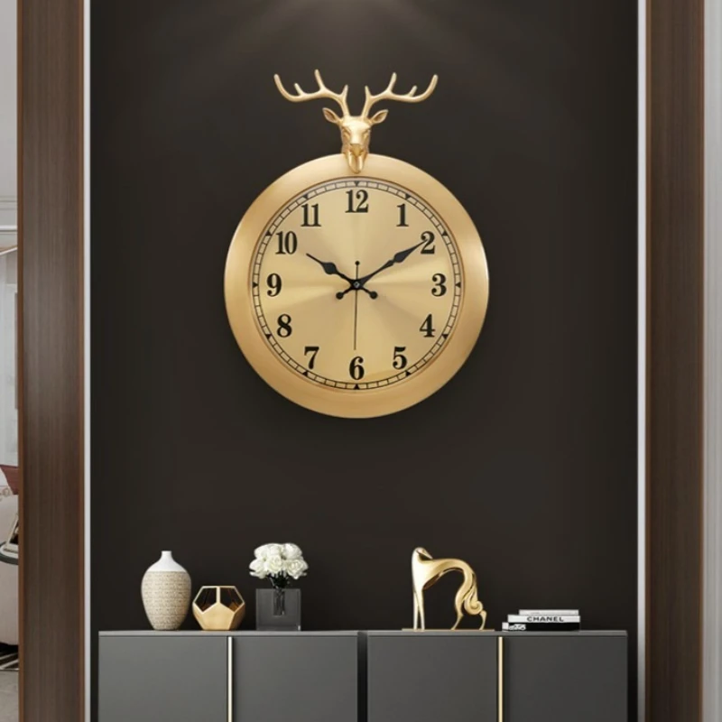 

Light luxury brass deer wall clock, creative decorative clock
