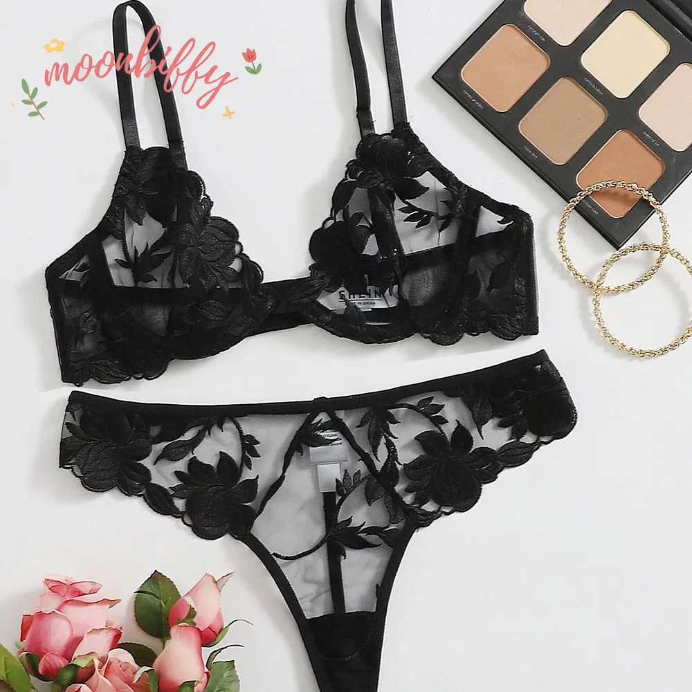 Mesh Embroidered Lingerie Sets for Women Aesthetic Eroctic Lingerie Two Piece Women Nice Sexy Underwear Deluxe Erotic Bra Set