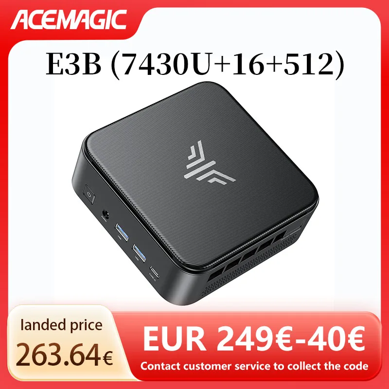 ACEMAGIC E3B Мини-ПК AMD Ryzen 5 7430U Процессор 16 ГБ DDR4 512 ГБ M.2 2280 SSD Легкий и портативный Wi-Fi6 BT5.24K при 60 ГцUHD
