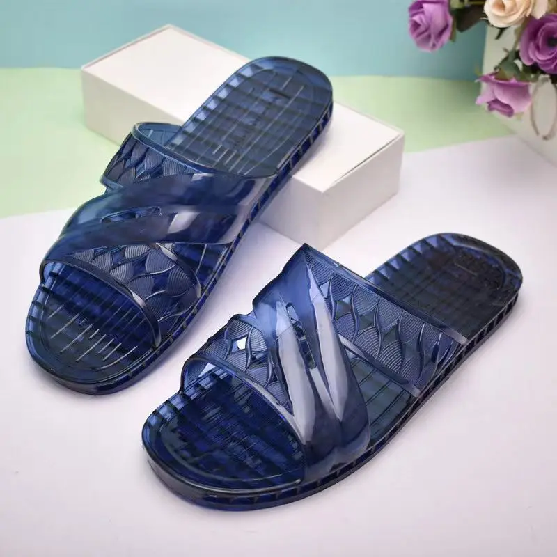 

2024 Man's Summer New One Word Flat Sole Crystal Slippers Soft Sole No Slip Home Slippers Outdoor Beach Slipper Bathroom Slipper