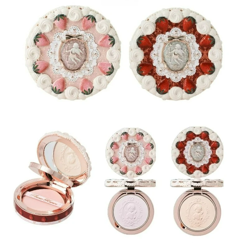 Afbeelding 6: Flower Knows Pearl Shell Aardbei Cupido Matte Gemengde Kleur Geperst Poeder met Bladerdeeg Oliecontrole Langdurige Make-up Instelling