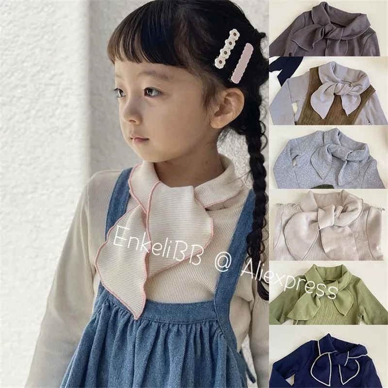 EnkeliBB Japan Design Toddler Girl Lovely Autumn Basic T Shirt Boys and Girls Can Wear Top Quality Soft Cotton T-shirts With Bow