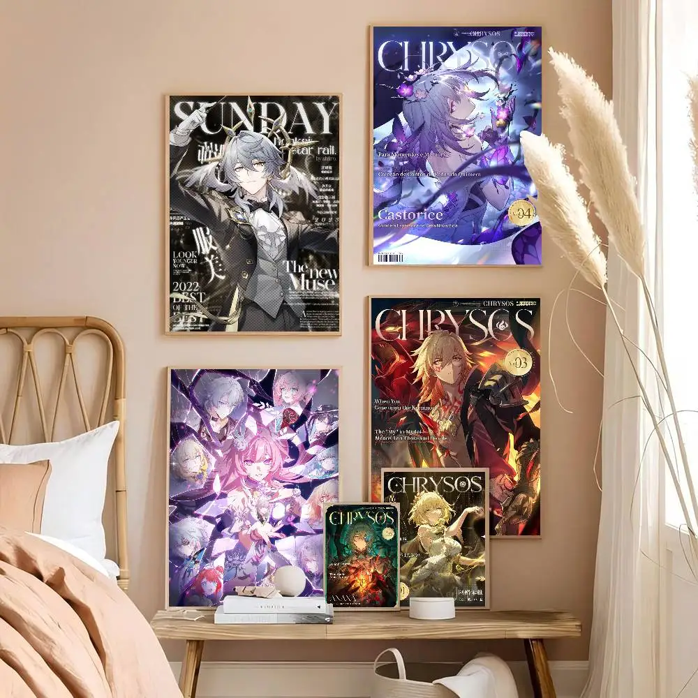 Honkai Game S-Star R-Rail Anime Posters Sticky Whitepaper Sticker DIY Room Bar Cafe Kawaii Room Decor