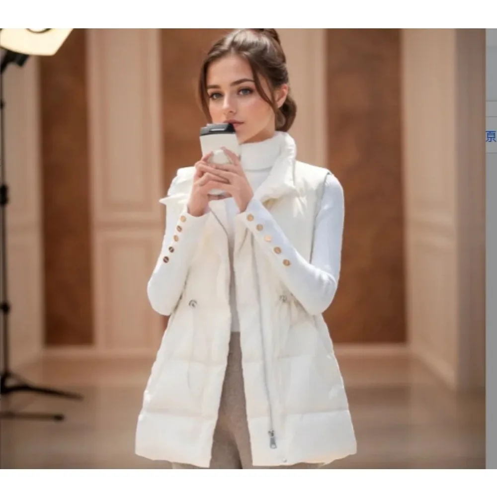 New Women White Duck Down Vest Puffer Jacket Winter Sleeveless Stand Collar Warm Down Coat Female Casual Zipper Waistcoat Parkas