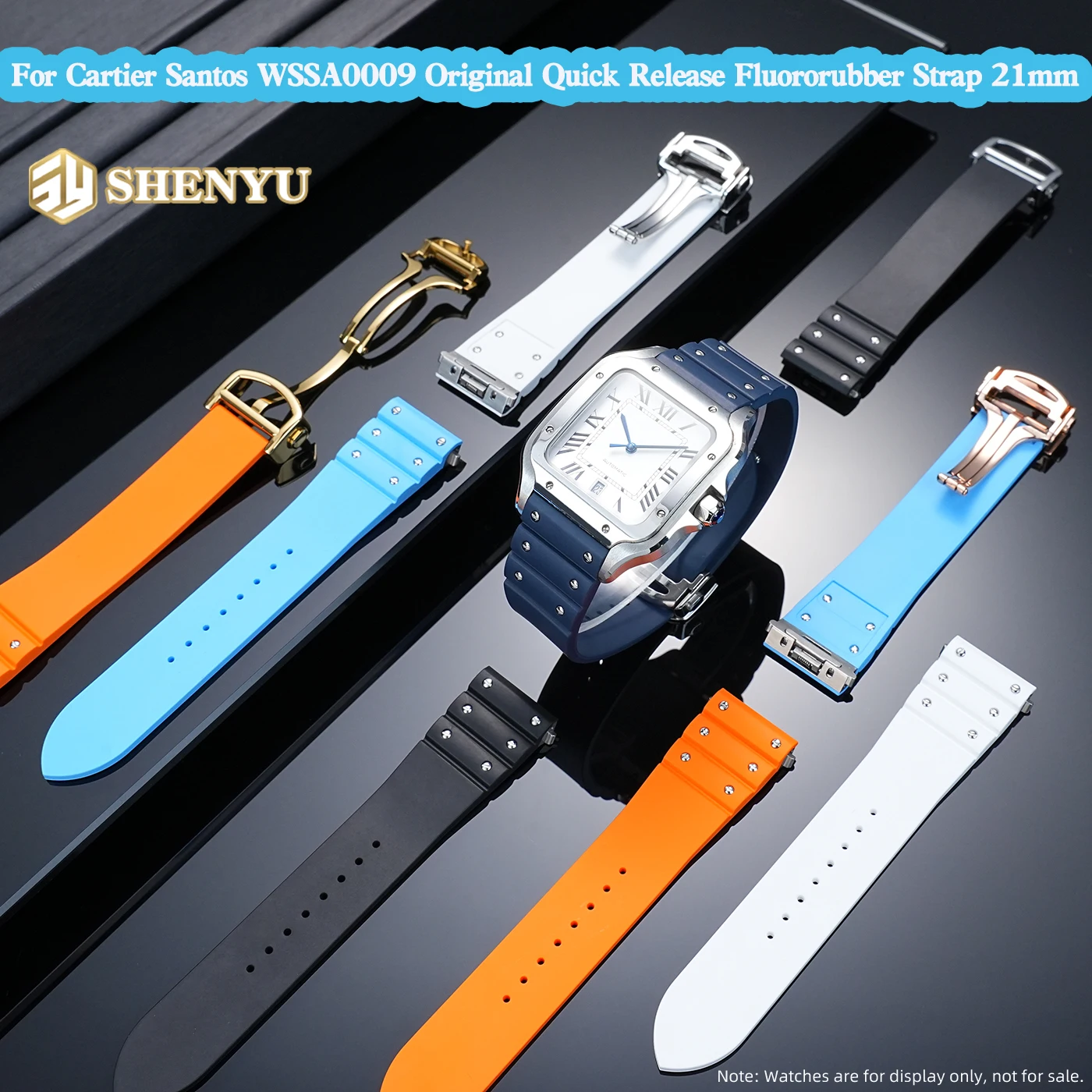 High Quality Fluororubber For Cartier New Santos WSSA0018 WGSA0037 WSSA0009 Original Quick Release Strap Black Blue Orange 21mm