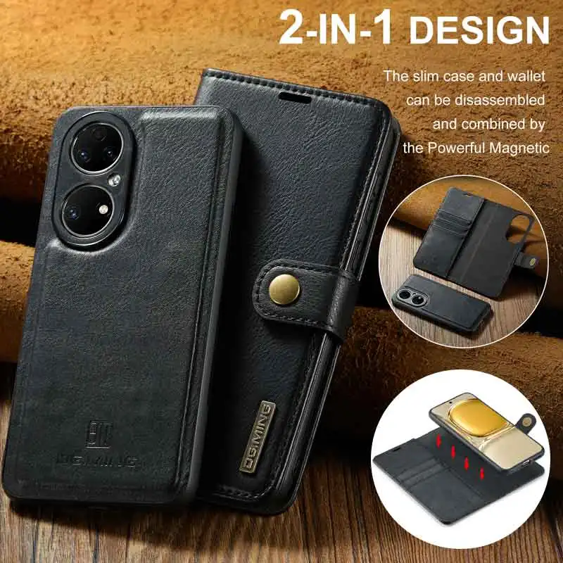 

Luxury Leather Flip Bracket Case For Huawei P20 P30 P40 P50 P20pro P30pro P40pro P50pro Detachable Magnetic Wallet Back Cover