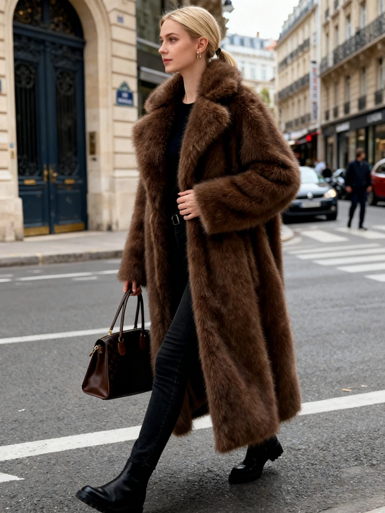 

Женская куртка из искусственного меха, длинное пальто, зимний толстый пушистый теплый кардиган, верхняя одежда с отложным воротником, женское лохматое уличное пальто