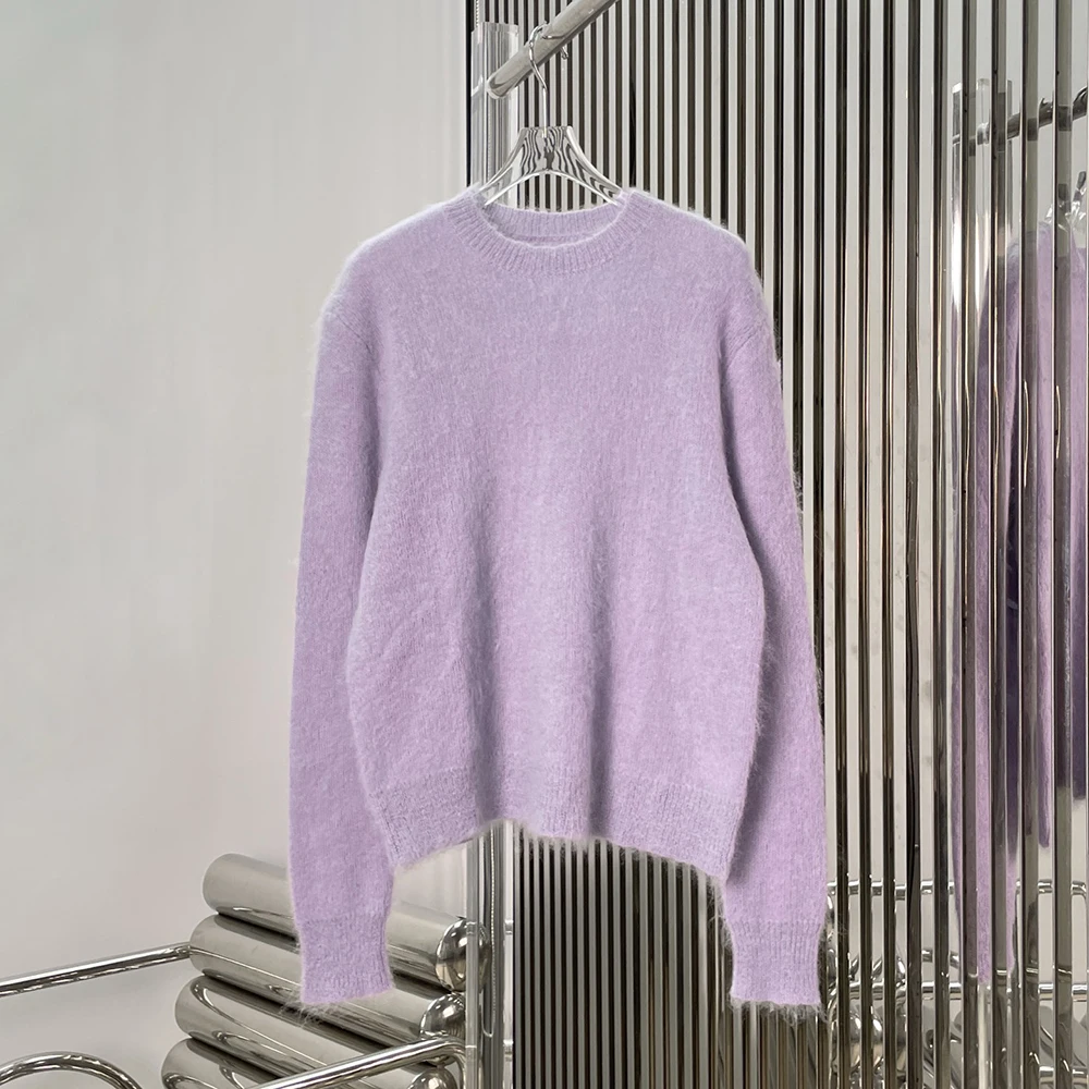 

Wool-Mohair Blend Women's Pullover Y2K Minimalist Elegant Commuter Crewneck Long-Sleeve Knit Top Sweater 2025 Fall/Winter New