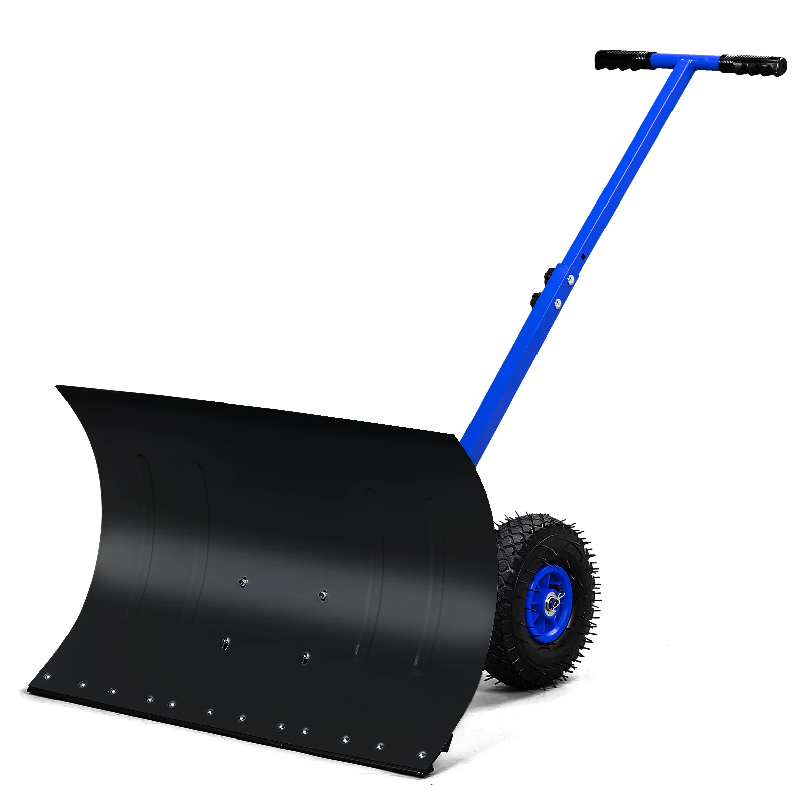 29 X 18in Wheeled Snow Pusher Adjustable T-Handle Snow Plow with Inflatable Wheels Heavy Duty Manual Snow Shovel for Driveway Sidewalk Snow Removal