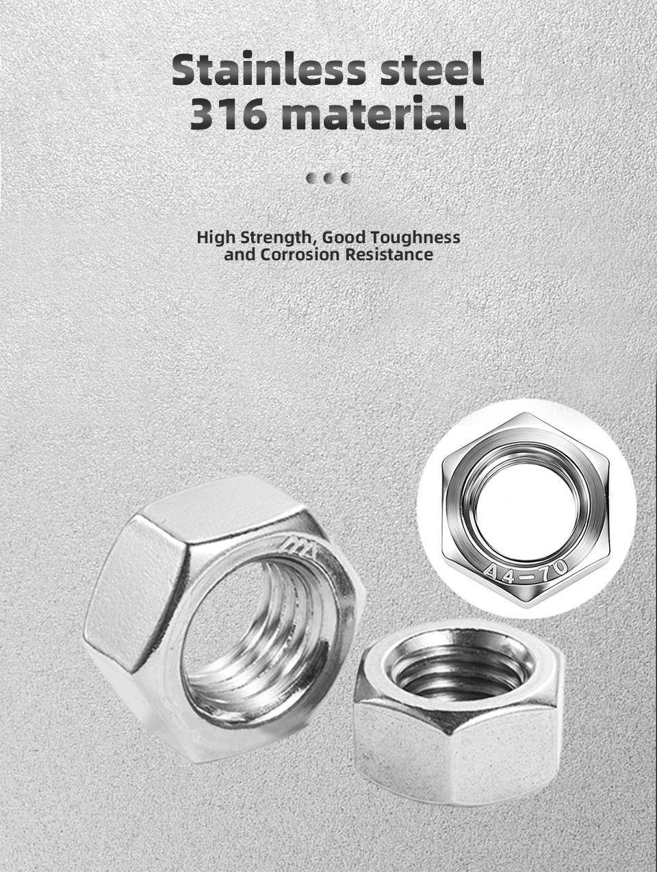 GB6170 316 Edelstahl Typ 1 Sechskantmutter Höhere Festigkeit Dicker Standard-Sechskantmutter M4 M5 M6 M8 M10 M12 M14 M16 M18 M20 M22 M24 M27 M30 – Detail 8