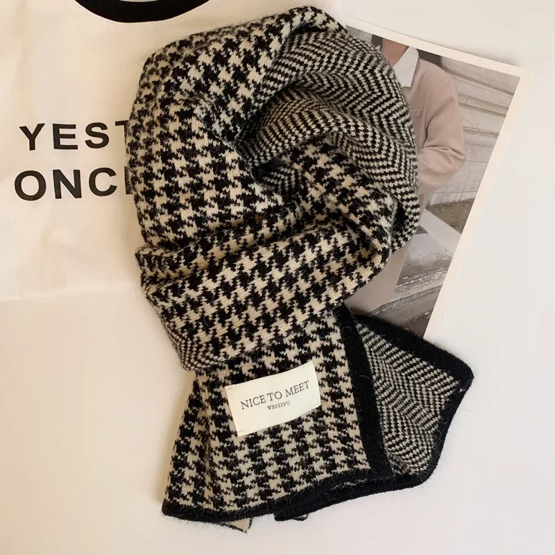 Houndstooth Scarf Female Winter New Korean Hundred with Students Couple Knitting Warm Scarf Men