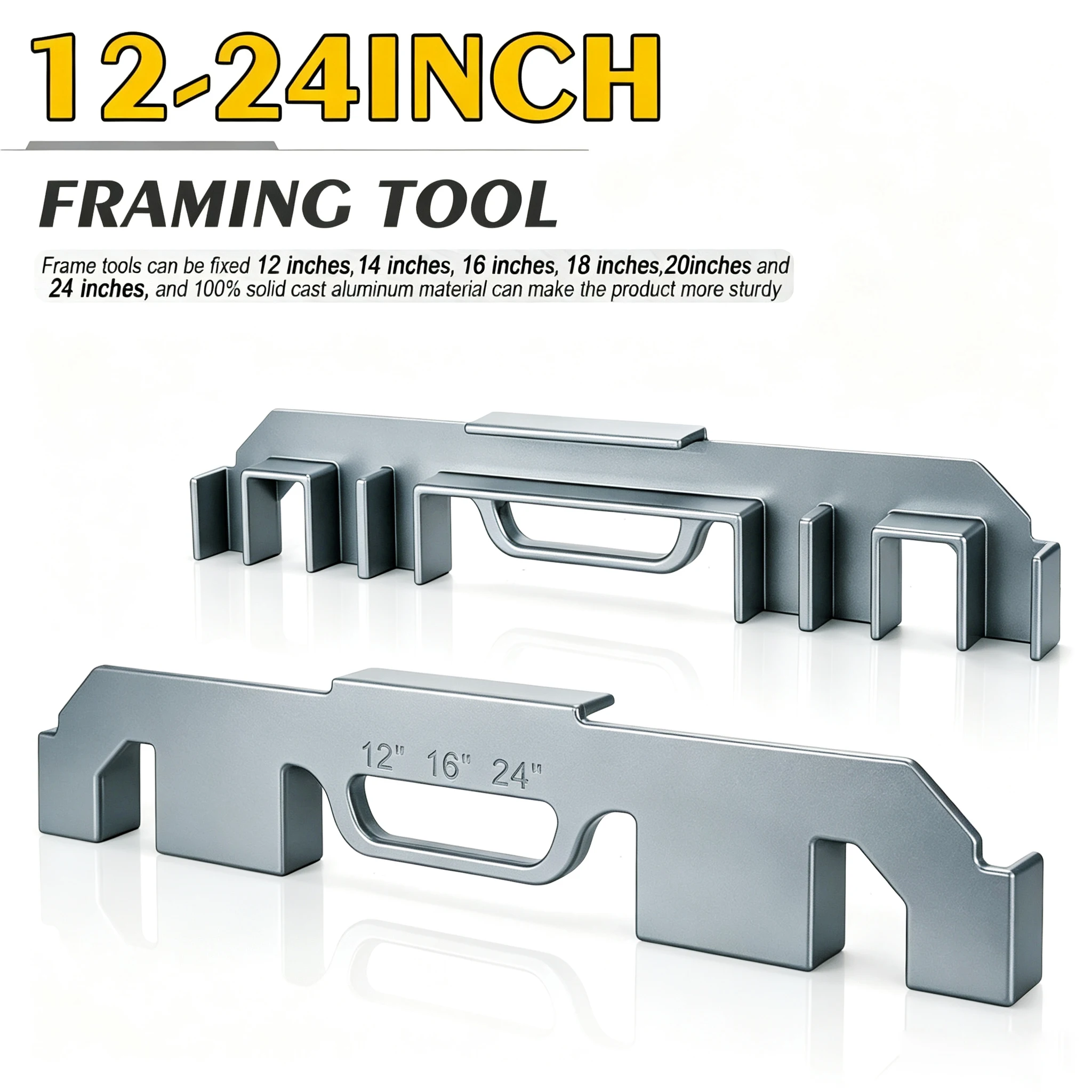 6-in-1 Stud Framing Tool 12-24 Inch Solid Cast Aluminum Precision Framing Layout Jig for Woodworking Wall Construction