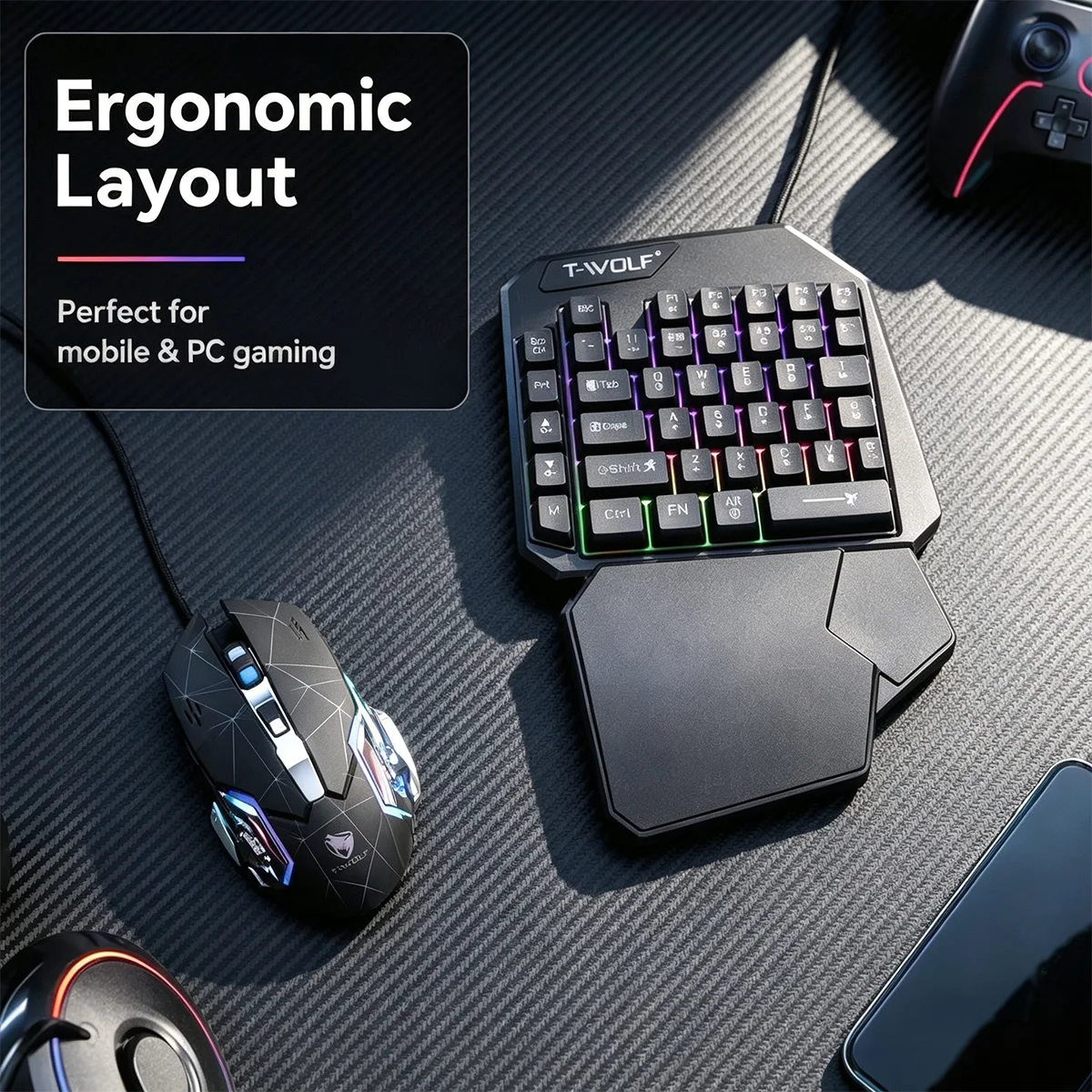 Wired Single Hand RGB Backlit Gaming Keyboard and Mouse Combo