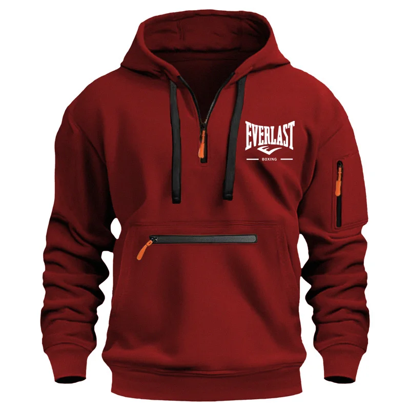 EVERLAST boks moda ilkbahar ve sonbahar erkek ve kadın çok fermuar baskılı Hoodie, gündelik spor giyim, gevşek Hoodie