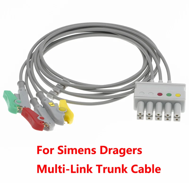 For Simens Dragers Patient Monitors Spo2/ECG/TEMP Multi-Link Trunk Extension Cable,ECG EKG 3/5 Leadwire Snap/Clip/VET Clip.