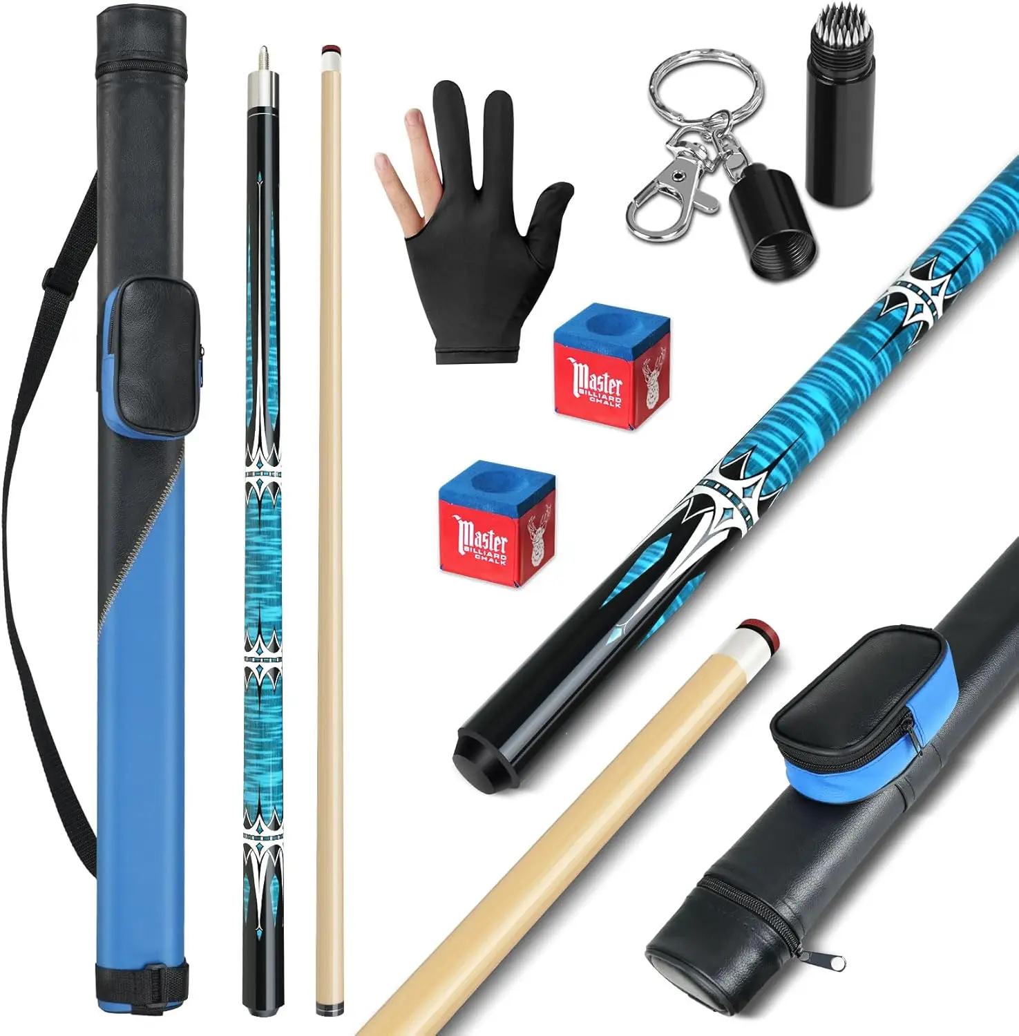 

Professional Pool Cue Stick Kit with Hard Case, 13mm Leather Tip, Gloves, Aerator, Chalk - 58" Set