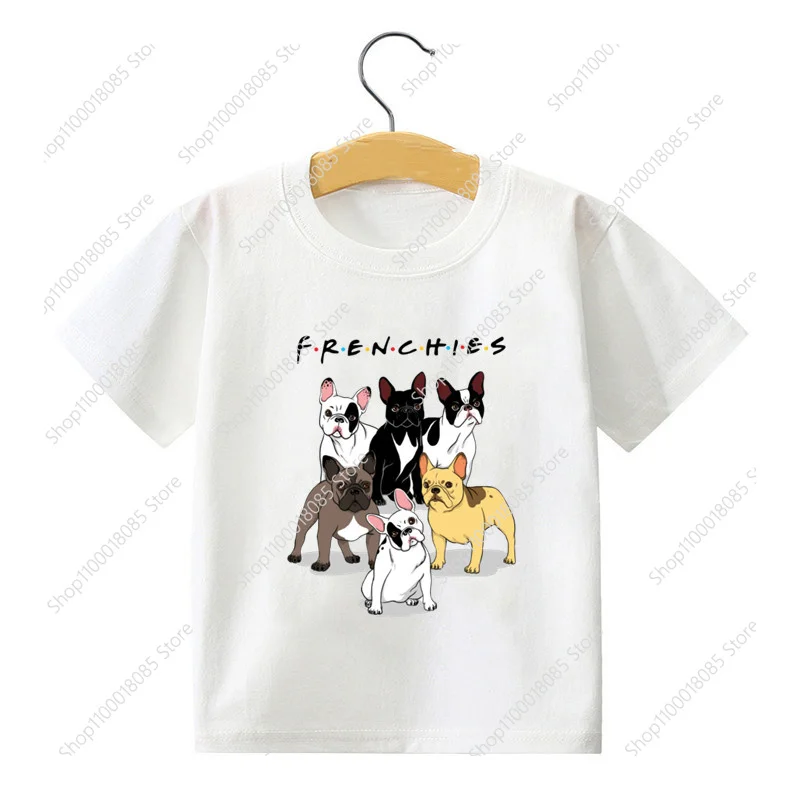 Girls French Dog Printed T-shirt Cute Funny Fashionable Dog Design Children's Top Animals T-shirt