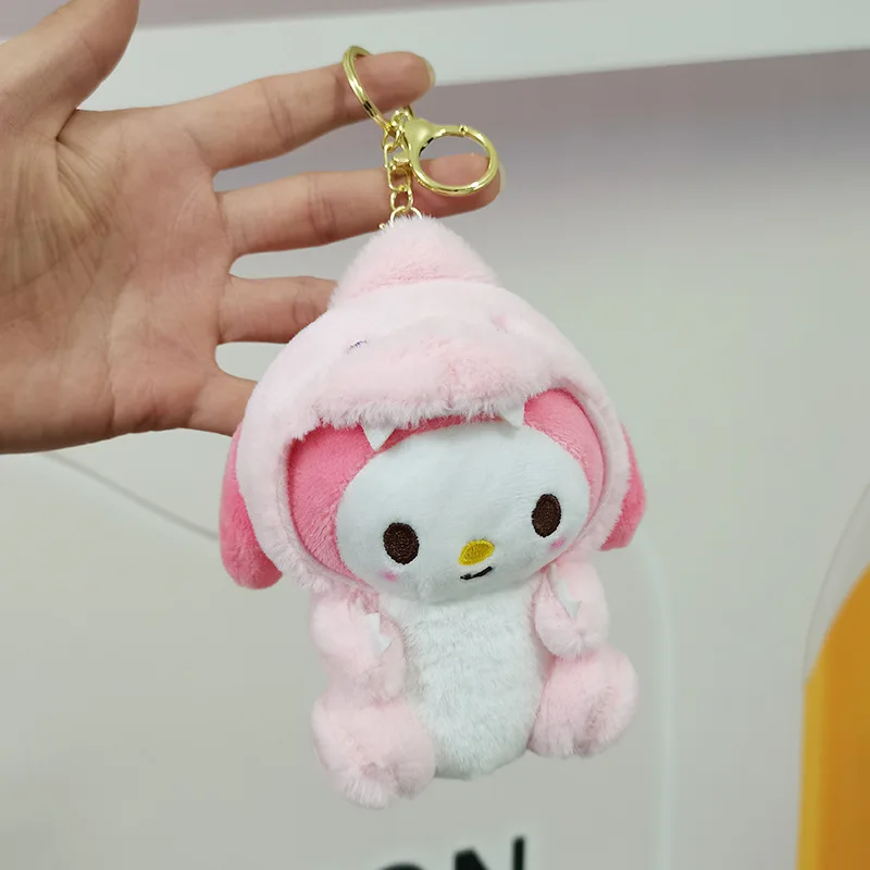 Sanrio Cross Dressing Cute Dinosaur Doll Pochacco Melody Kuromi Plush Keychain Birthday Gift for Women