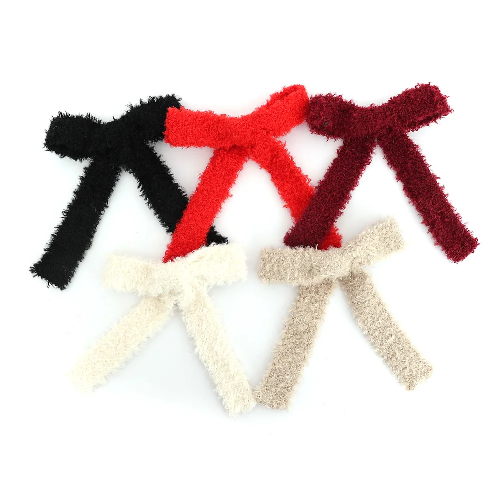 A14YMN Solid color wool Hair Bows Cute Hairpins Girls  Hair headband Barrettes Solid Clip Kids Headwear Fashion Hair Accessories