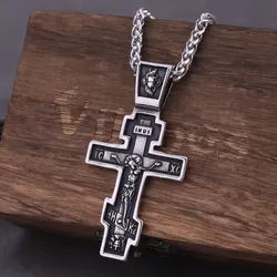 Religion Cross Jesus Pendant Eastern Orthodox Church Crucifix Necklace Never Fade Stainless Steel Amulet Jewelry Men Women Gift