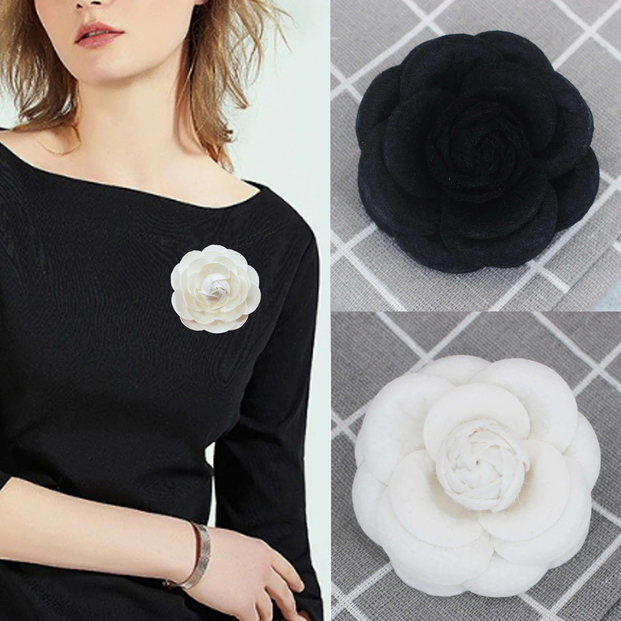

New Big Fabric Camellia Flower Brooch White Cloth Art Lapel Pins Shawl Shirt Corsage Fashion Jewelry for Women Accessories Gift