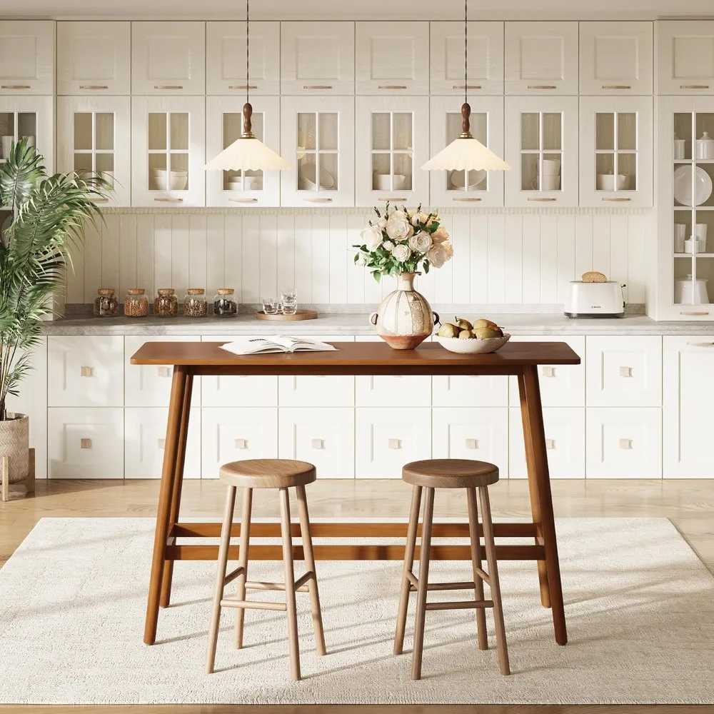 バーテーブル、63インチバーハイトパブテーブル、カウンターハイトバーテーブル、無垢材の脚が付いた長方形のハイテーブルキッチン ダイニングテーブル