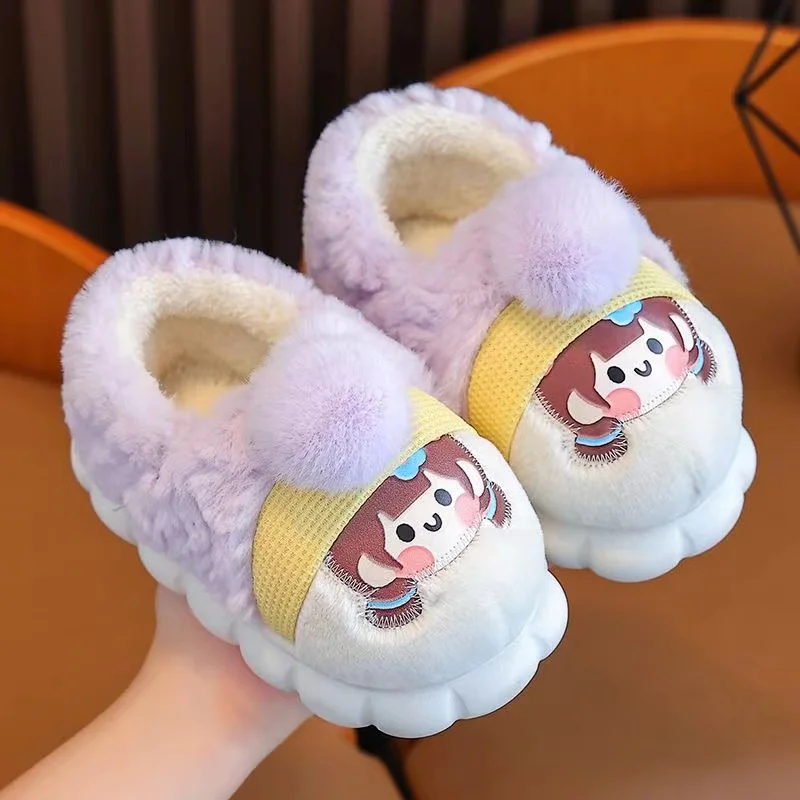 Baby Slippers 2024 New Winter Kids Cartoon Cotton Shoes for Girls Fluffy Children\'s Indoor Home Slippers Velvet Bedroom Pantufa