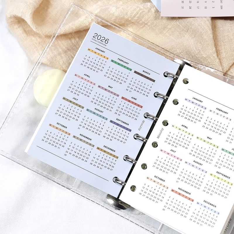 Fromthenon 6 Holes A5 A6 A7 M5 Loose-leaf Notebook Planner Journal 2026 Calendar Card Accessories Office Stationery Supplies