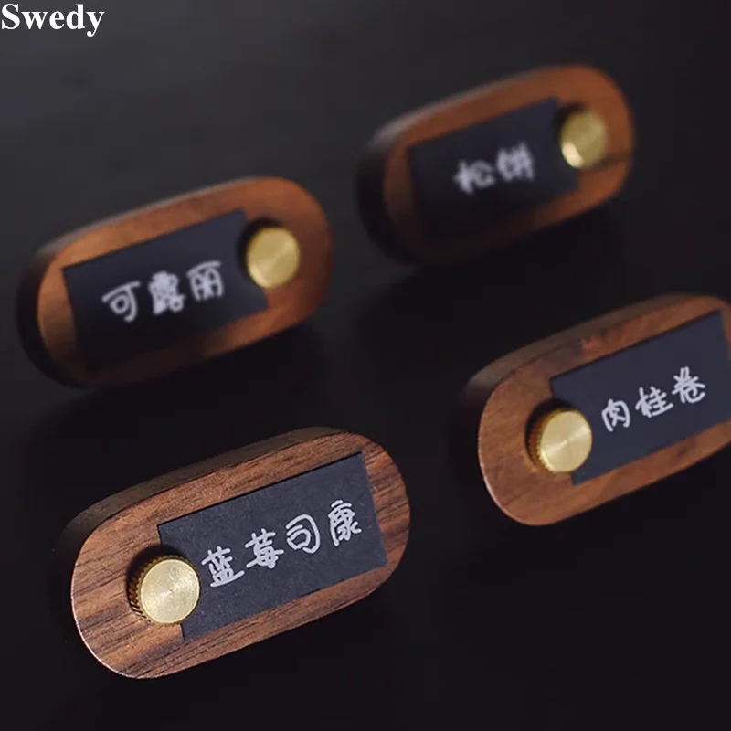 

65x30mm Small Wood Walnut Label Holder Tags Table Sign Holder Price Tag Label Paper Card Holders Display Stand
