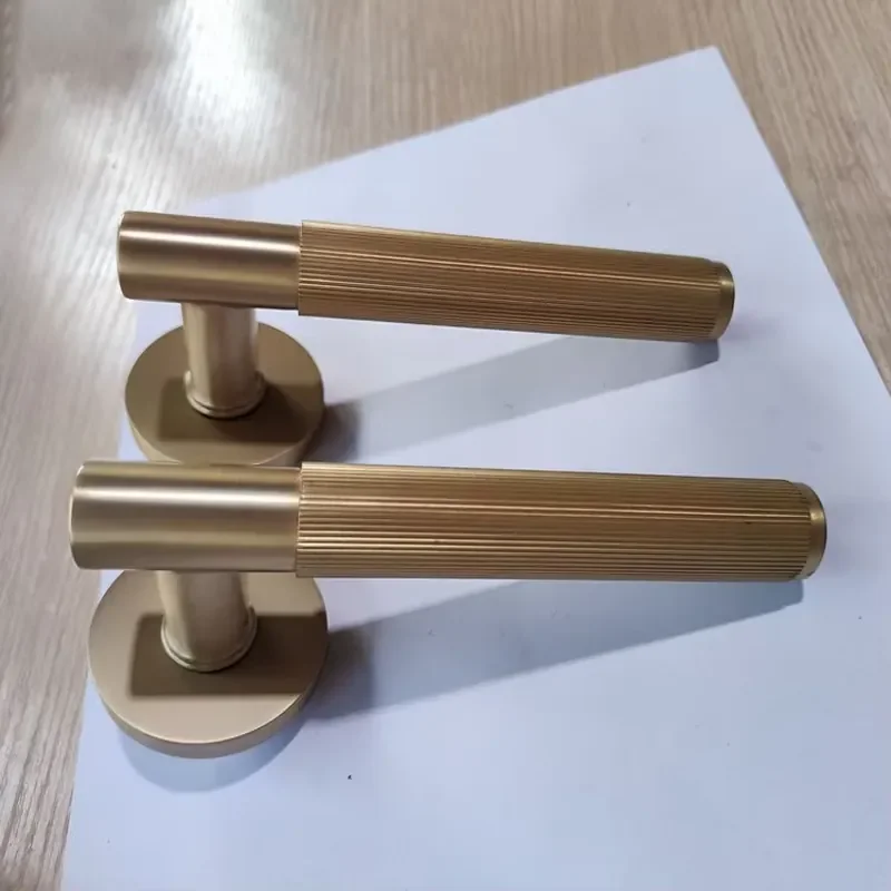 Modern Striped Knurling Quality Brass European Interior Door Handle Bedroom Mortise Door Handle Cylinder