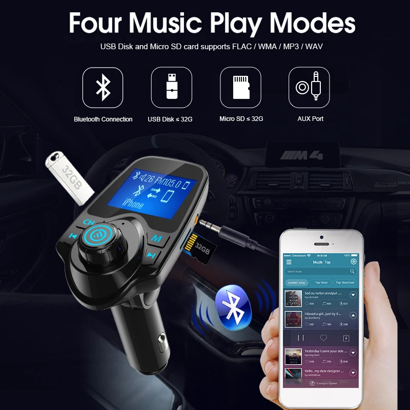 Auto MP3 Bluetooth-Player FM-Sender TF-Karte u Disk verlustfreie Musik Aux Audio-Empfänger Bluetooth-Auto-Kit USB-Auto ladegerät