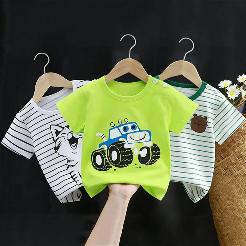Summer Kids' Tops and T-shirts 100% Cotton Graphic T Shirt Boy Wear Tees Korean Kids Girls Clothes Cartoon Car 2026 Baby Stuff