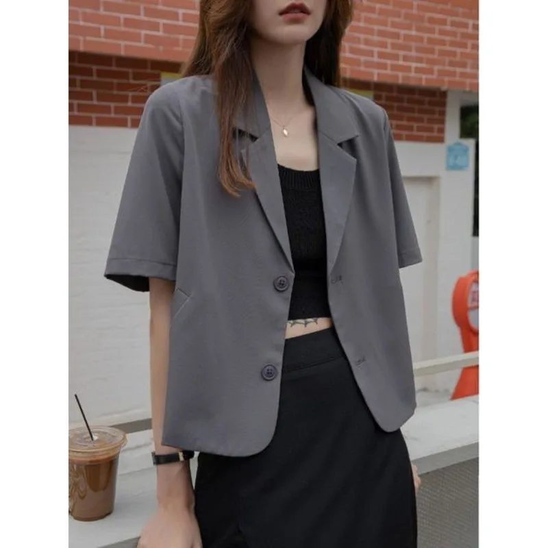 Premium Feeling Summer Thin Short Sleeve Suit Coat Women 2024tailored Coat Blouse New Short Loose Suit Top Women's Clothing Traf