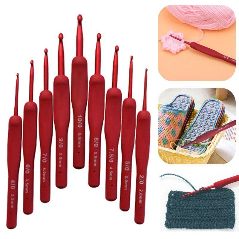 Rote Häkelnadeln mit Silikongriff, Aluminium-Häkelnadel-Set, DIY-Stricknadeln für Pullover, Weben, Nähen, Strickwerkzeug