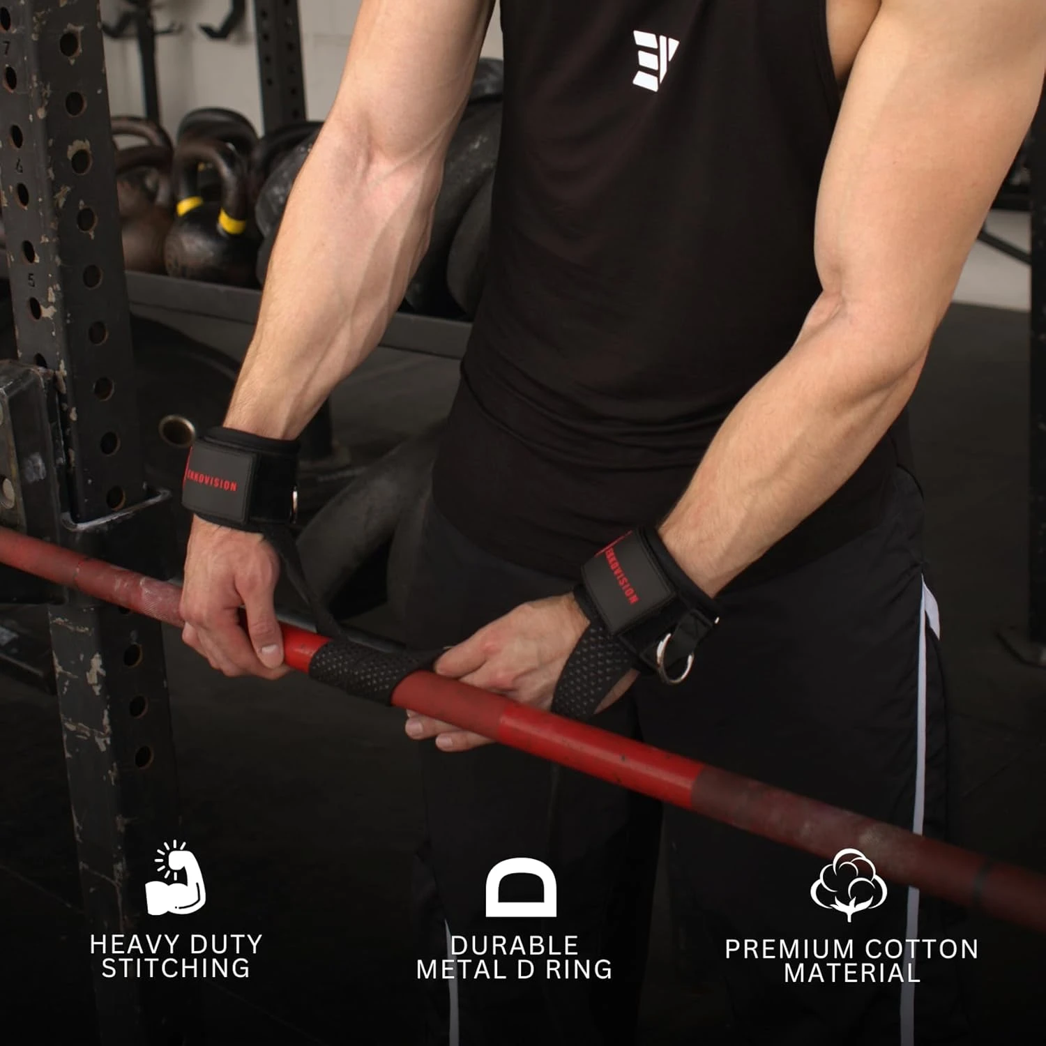 3-IN-1 Weightlifting Wrist Straps with D-ring Wrist Guard Non Slip Bands Strength Training Deadlift Exercise Grip Support