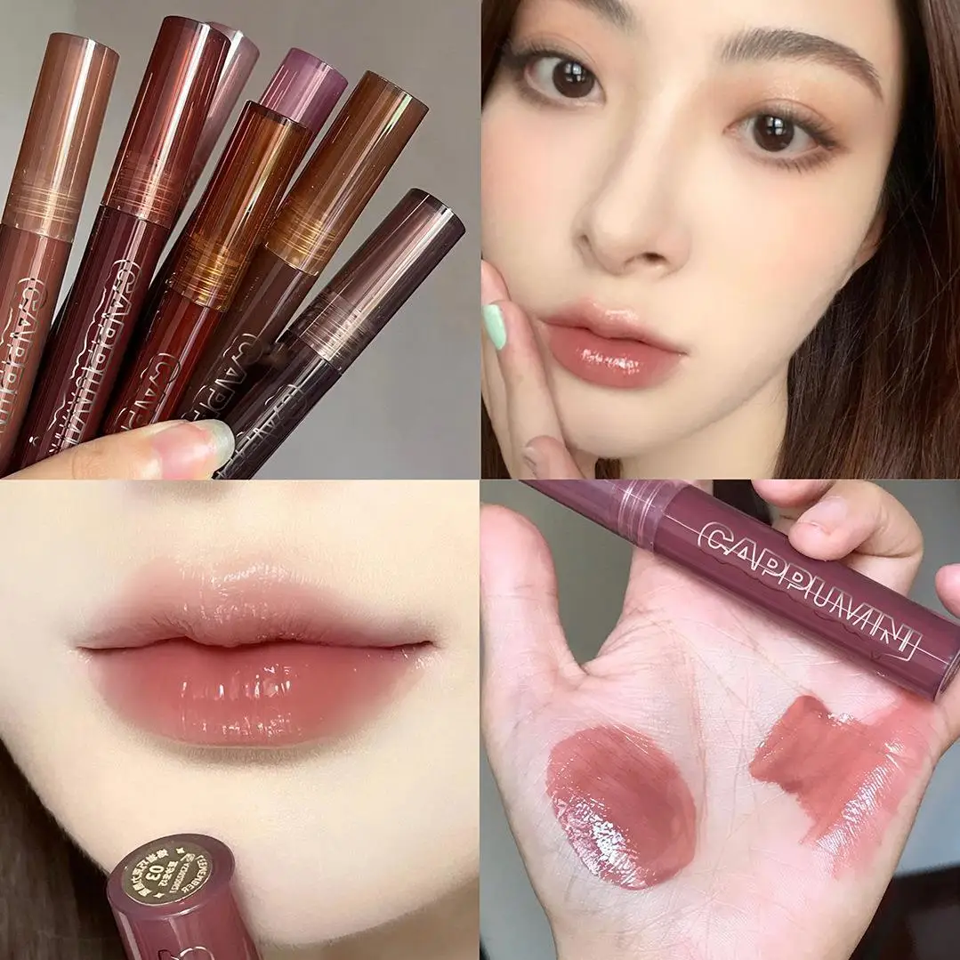 7-color moisturizing chocolate lip gloss with long-lasting transparency  Lip Glaze Mirror Transparent Glass Lip Gloss