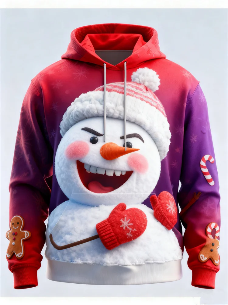 

Christmas Theme 3D Snowman Graphic Hoodies 3D Printed Autumn Winter Long Sleeve Unisex Clothing Loose Casual Comfort Hooded Tops