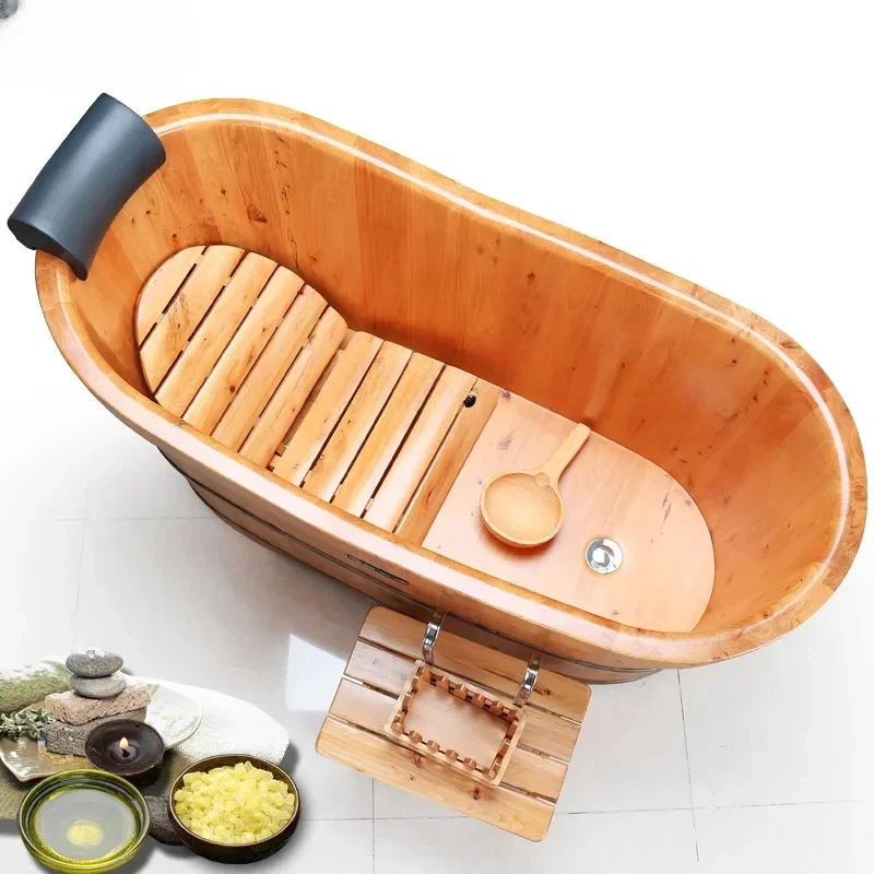 

Bath Bowie Bath Bucket Adult Bath Insulation Cypress Wood with Lid Smoked Steam Wooden Bathtub Bubble