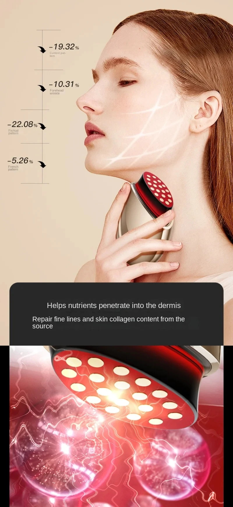 New Collagen Cannon Beauty Facial Lifting and Tightening Electric EMS Warm Import Stamping RF Instrument