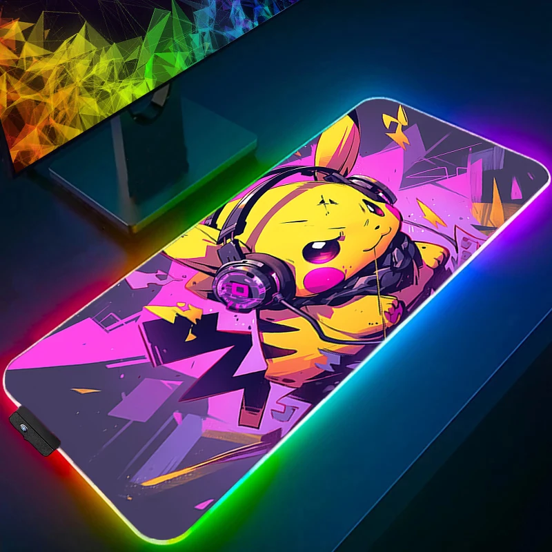 

Большой коврик для мыши P-Pokemon Pikachu 90x40 см, RGB, для ноутбука, ПК, игровой клавиатуры, XXL, с LED-подсветкой по краю, белый, резиновый коврик для стола