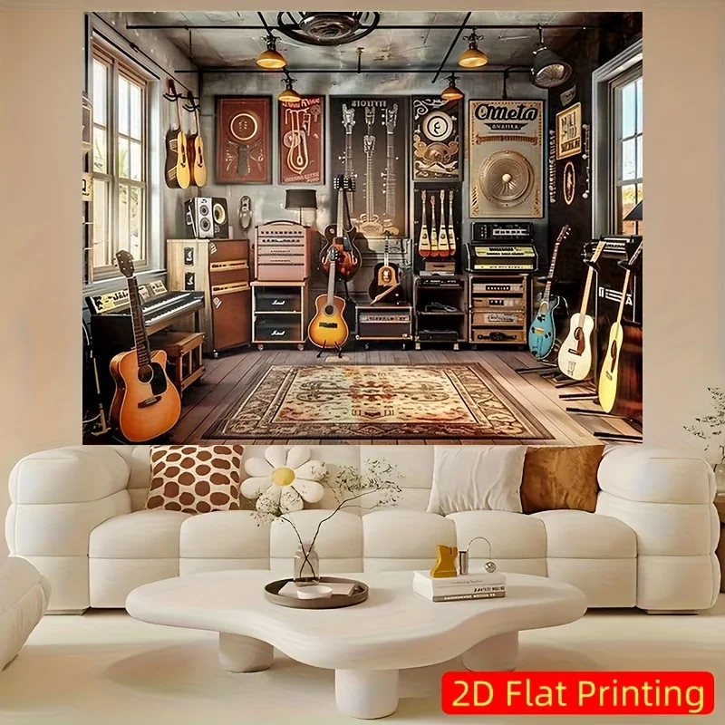 Over the Top Rock Music Room Mural Tapestry Wall Art Decor Guitar Amps Sleeper Man Cave Bedroom Aesthetic Poster Print