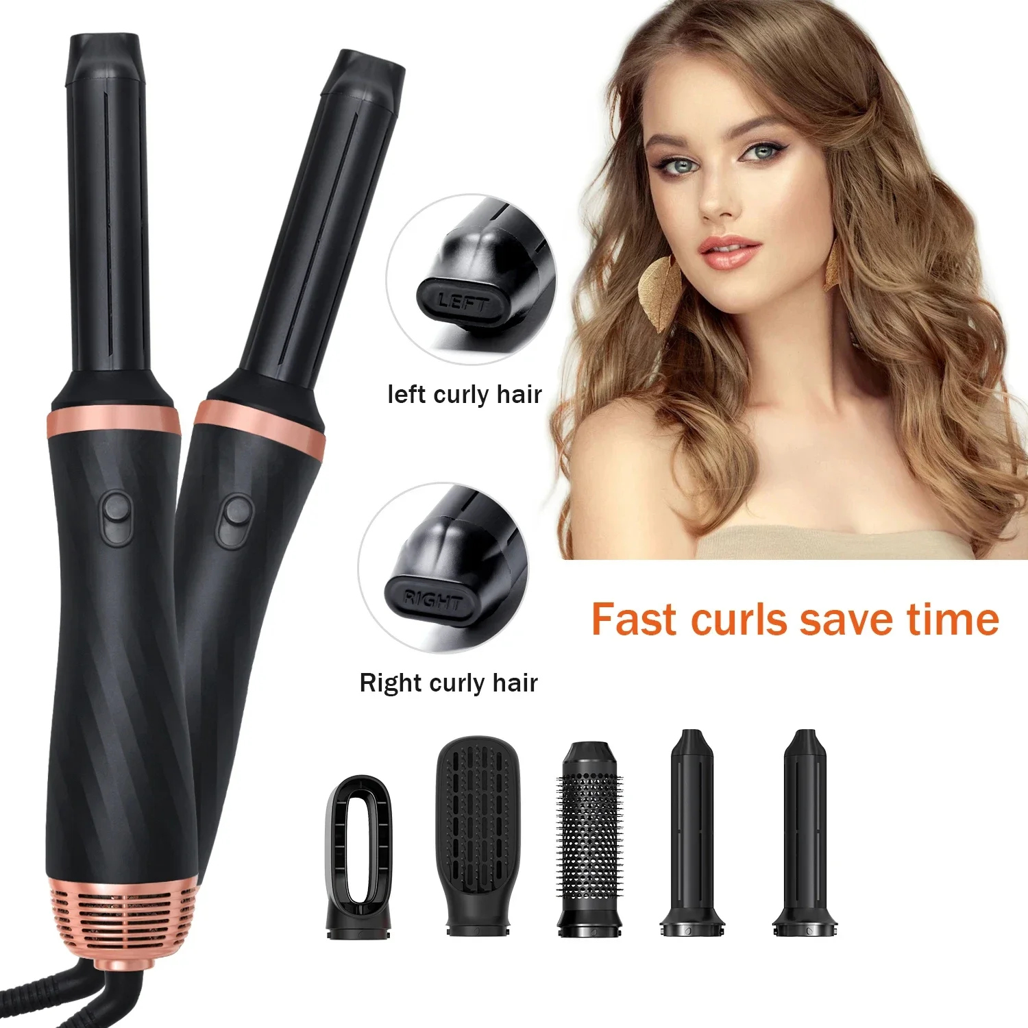 5 In 1 Hair Dryer Brush Electric Hot Air Straightener Multi Hair Styling Blowing Comb Rotating Curling Iron Set Professional