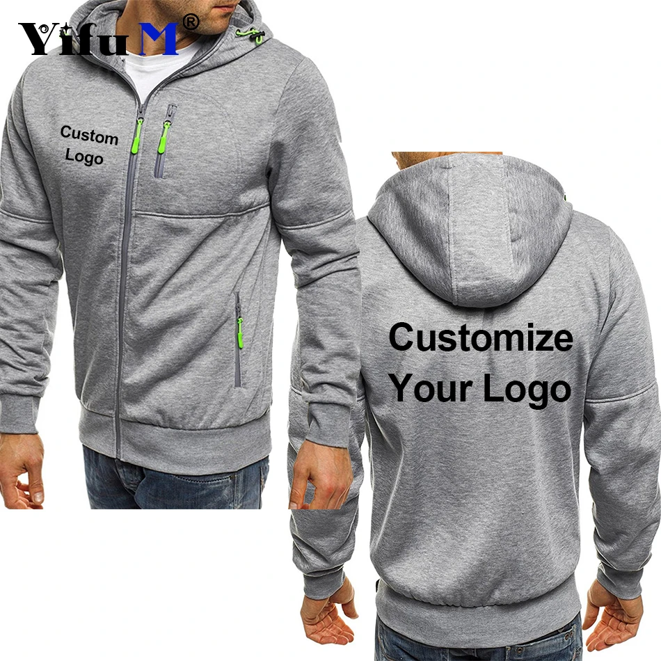 Custom Your Logo Men\'s Hoodies DIY Printed Sweatshirts Zipper for Male Hoody Sweatshirt Fleece Cardigan Hooded Jacket Autumn New